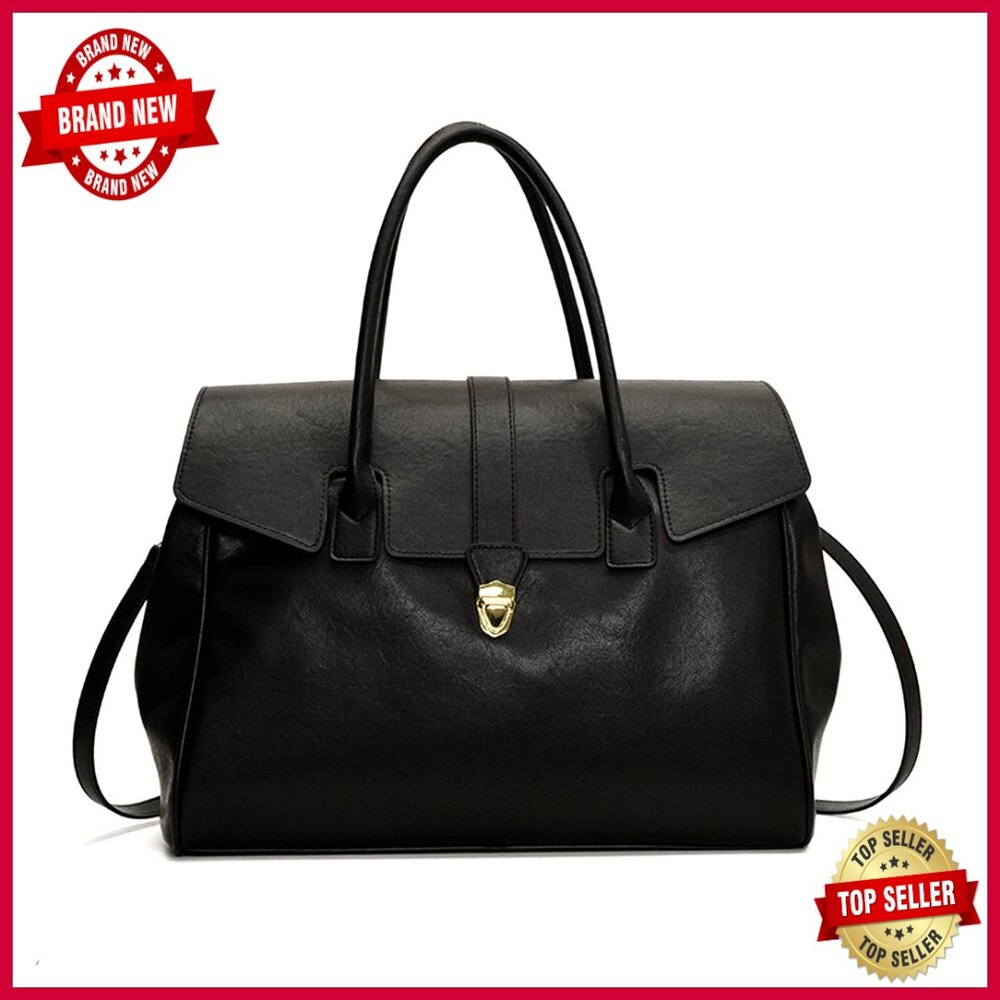 Large Capacity Leather Tote Bag With Adjustable Strap For Commuting